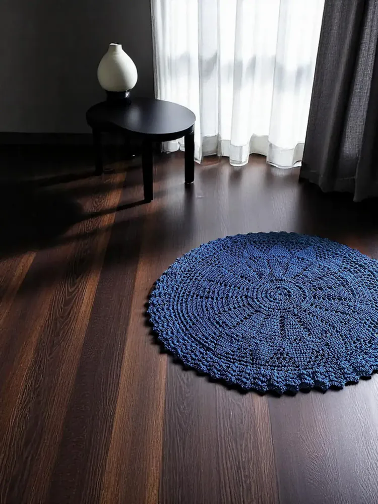Contemporary carpets - Istanbul Crochet Rug –Handmade Monochrome Rug with Unique Design 110cm - MAISON ZOE