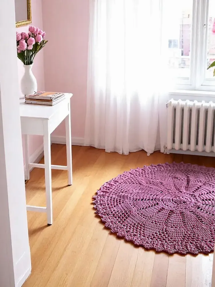 Contemporary carpets - Istanbul Crochet Rug –Handmade Monochrome Rug with Unique Design 110cm - MAISON ZOE