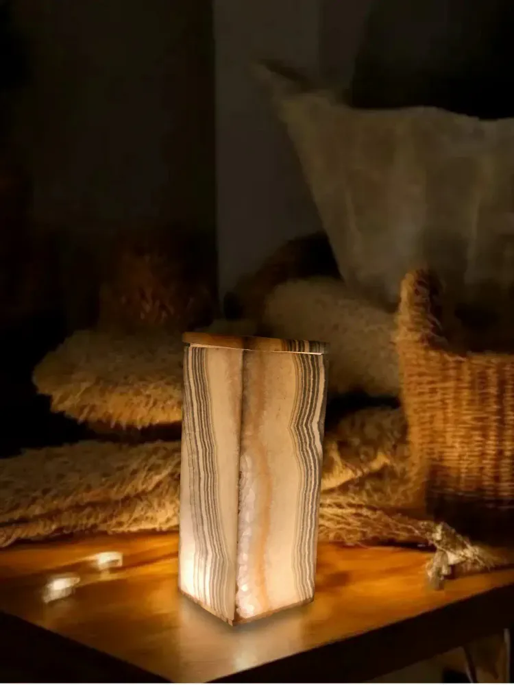 Desk lamps - Pillar Table Lamp - Alabaster Stone - handcrafted ecological 30cm - MAISON ZOE