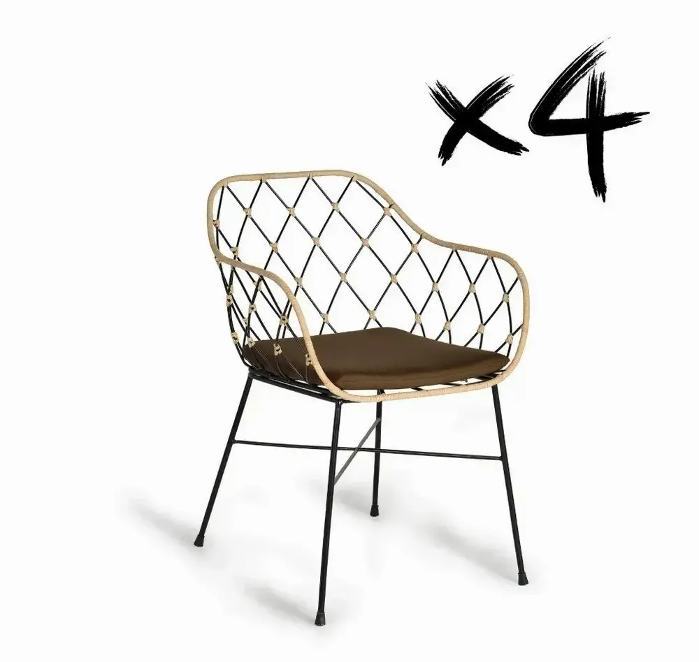 Fauteuils - Lot de 4 fauteuils en rotin et pieds en métal - GINER Y COLOMER