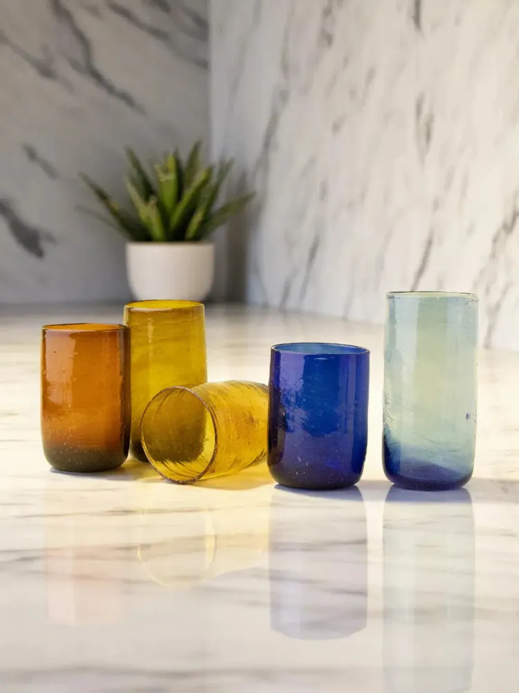 Glass - Dary water glasses - Set of 6 recycled glasses - Handmade - colored - MAISON ZOE