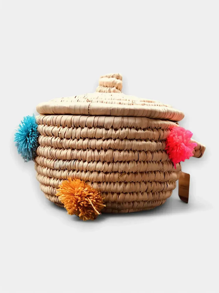 Boîtes de rangement - Panier en paille Wilery -Tissé à main avec des touches de laine coloré - MAISON ZOE