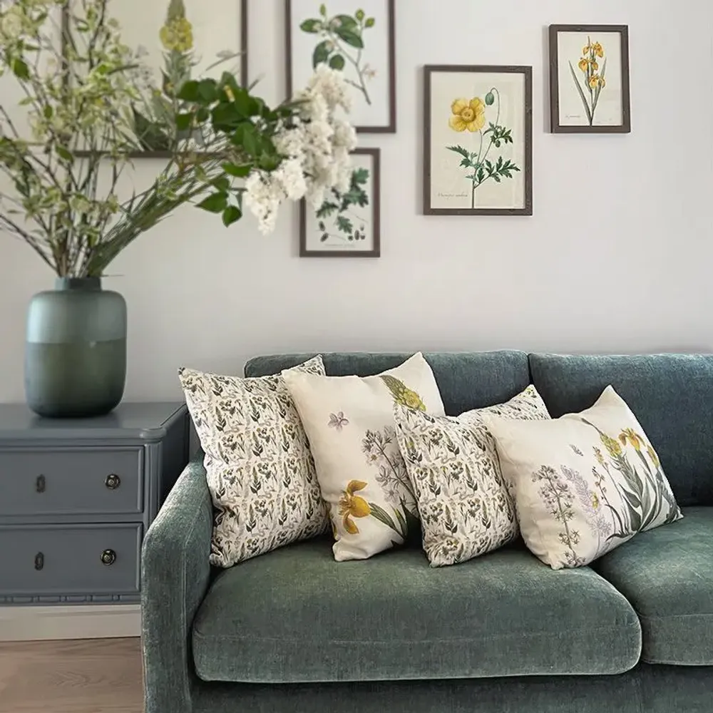 Coussins textile - Housse de coussin avec des fleurs jaunes – 100 % lin. 50 x 50 cm - KOUSTRUP & CO