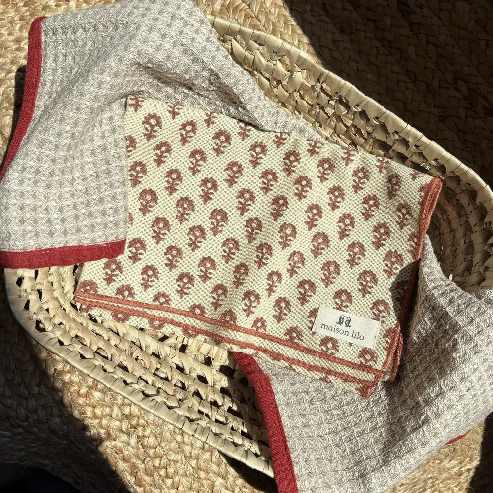 Tea towel - Blockprinted cotton slub tea towels - MAISON LILO
