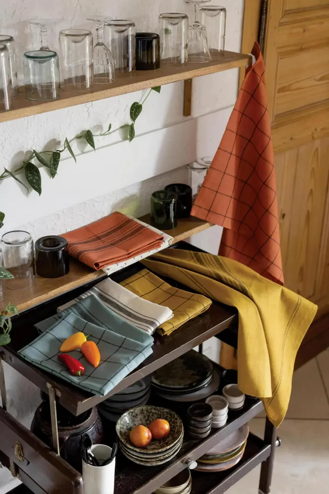 Dish towels - Kilia Striped Linen-Cotton Tea Towel Vert de gris 50 X 70 - MAISON VIVARAISE - SDE VIVARAISE WINKLER