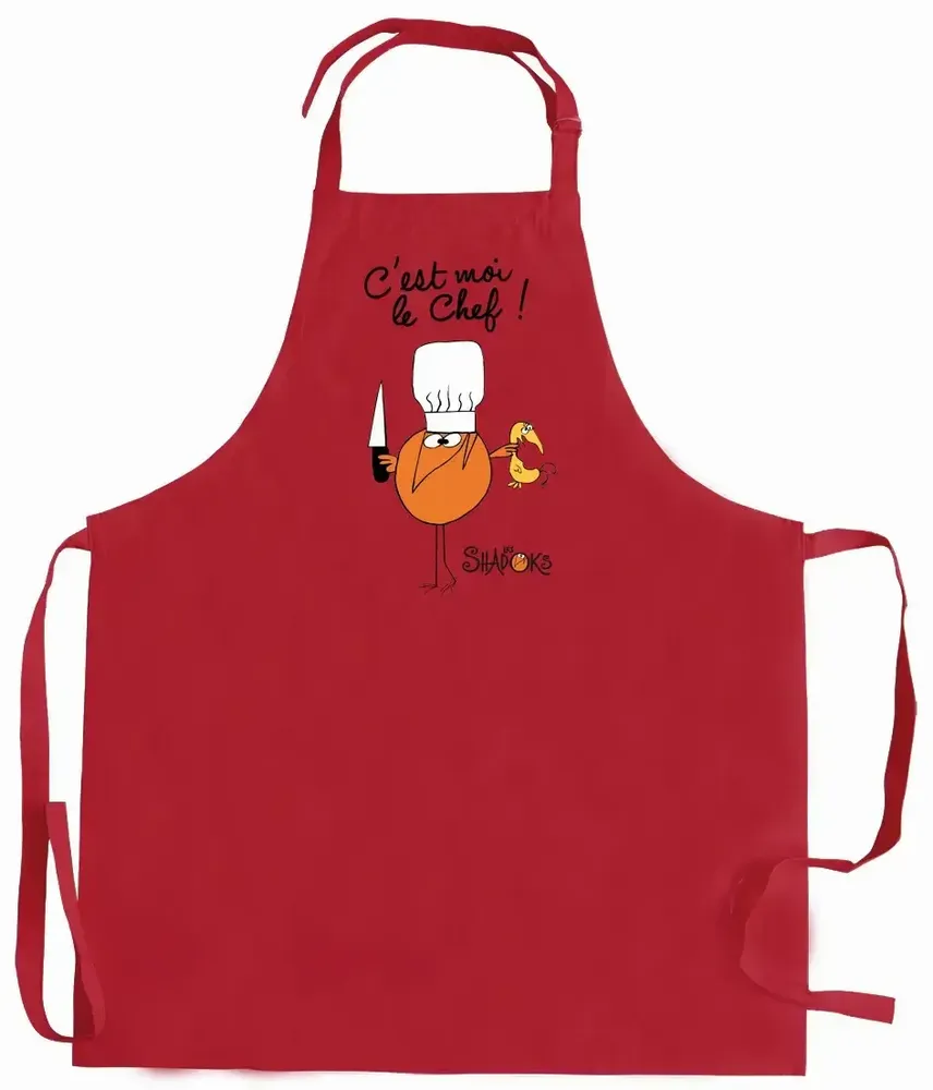 Tabliers de cuisine - Tablier de cuisine Shadoks C'est moi le chef recyclé Rouge 72 x 90 - MAISON VIVARAISE - SDE VIVARAISE WINKLER