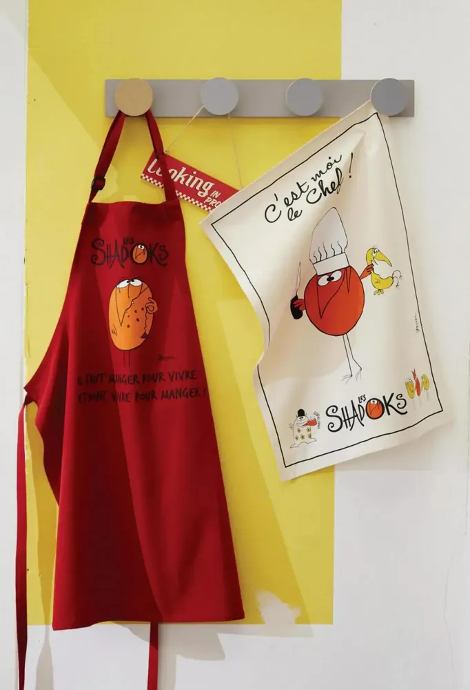 Tabliers de cuisine - Tablier de cuisine Shadoks Glouton recyclé Rouge 72 x 90 - MAISON VIVARAISE - SDE VIVARAISE WINKLER