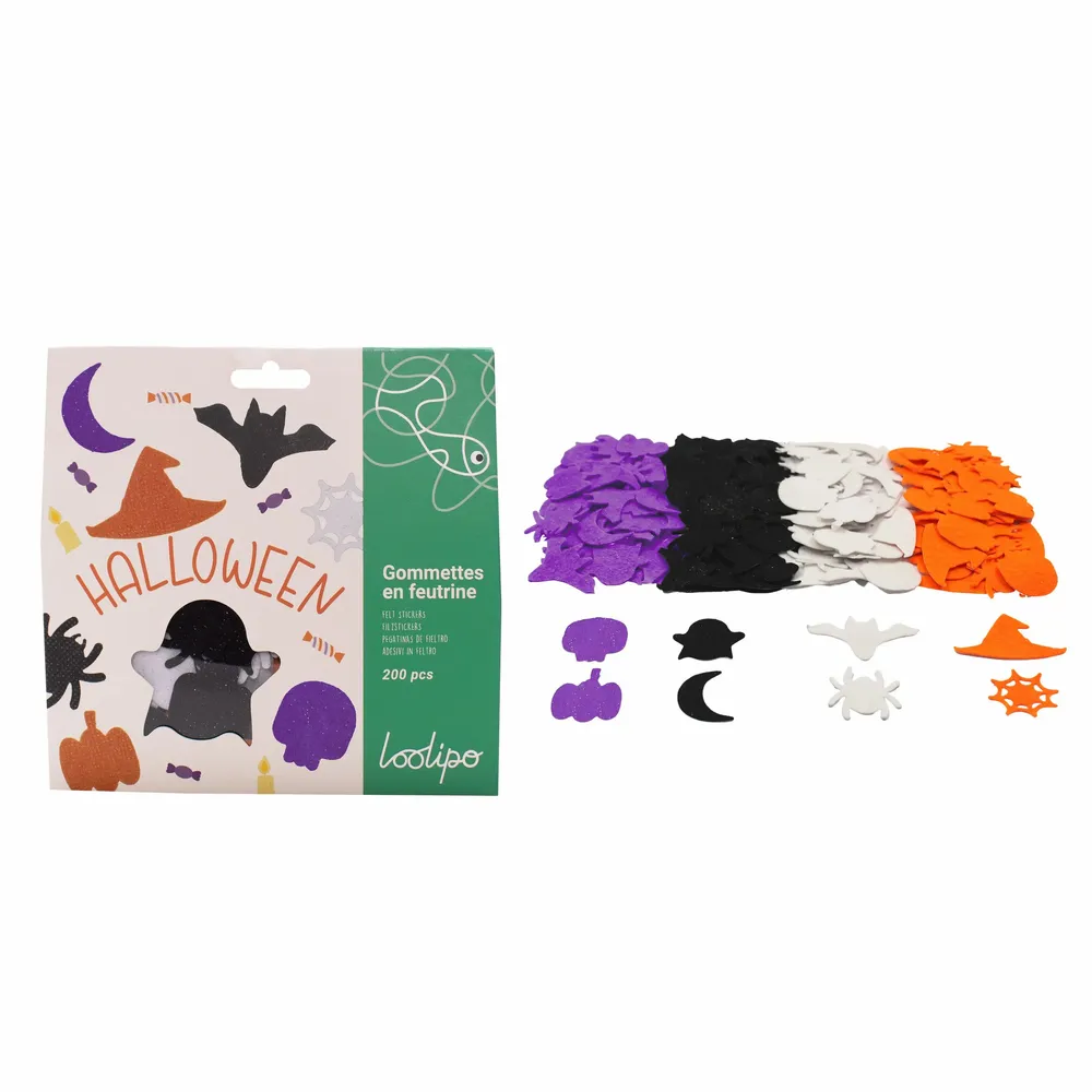 Loisirs créatifs pour enfant - Gommettes en feutrine pailletée - Halloween - LOOLIPO