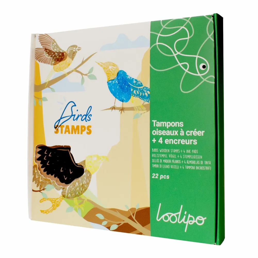 Loisirs créatifs pour enfant - TAMPONS OISEAUX À CRÉER + 4 ENCREURS - LOOLIPO
