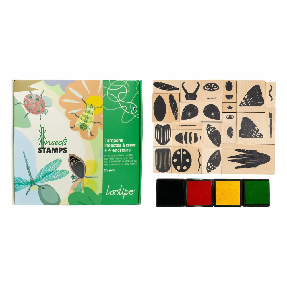 Loisirs créatifs pour enfant - TAMPONS INSECTES À CRÉER + 4 ENCREURS - LOOLIPO