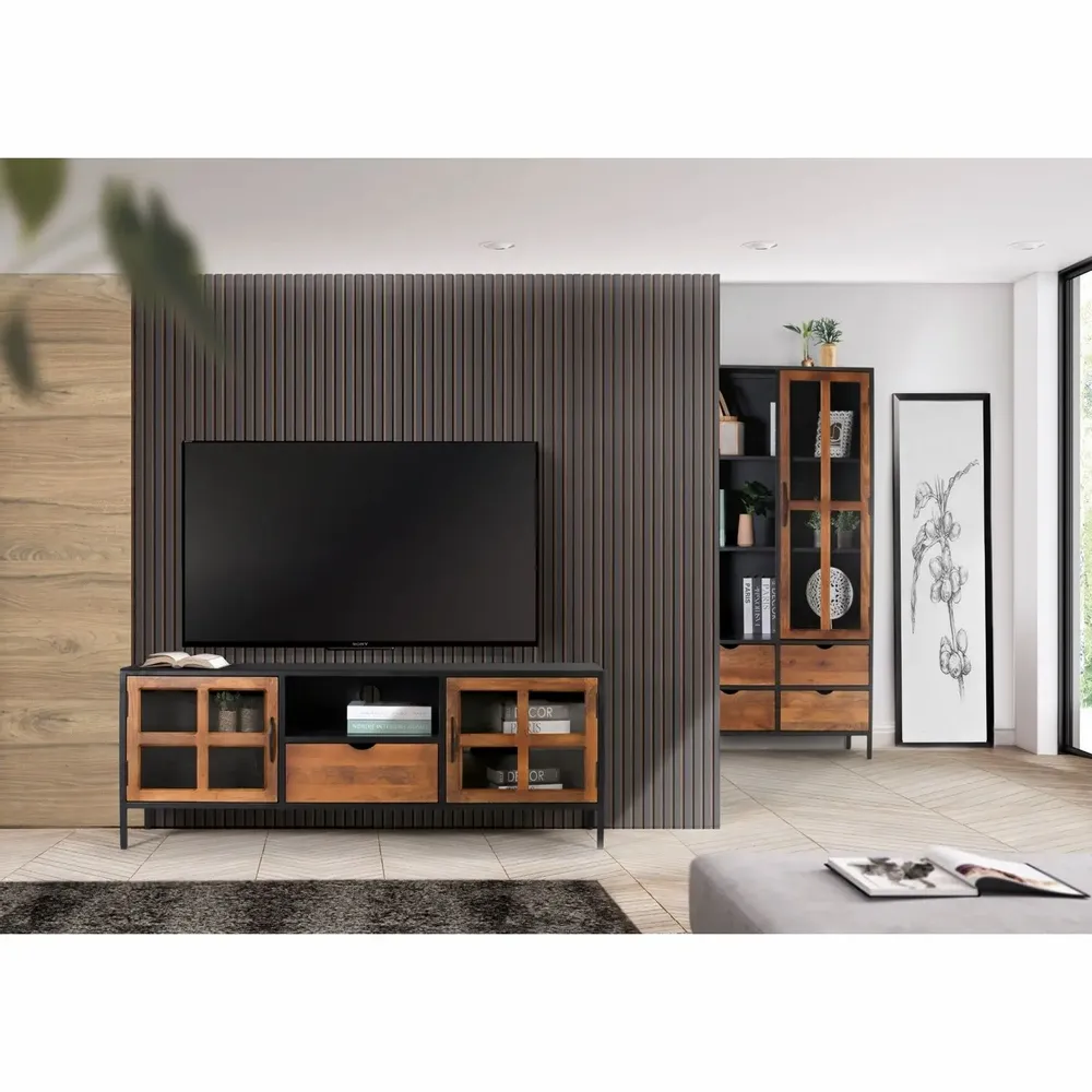Meubles TV - Meuble TV fait main avec un tiroir et deux portes vitrées - GINER Y COLOMER