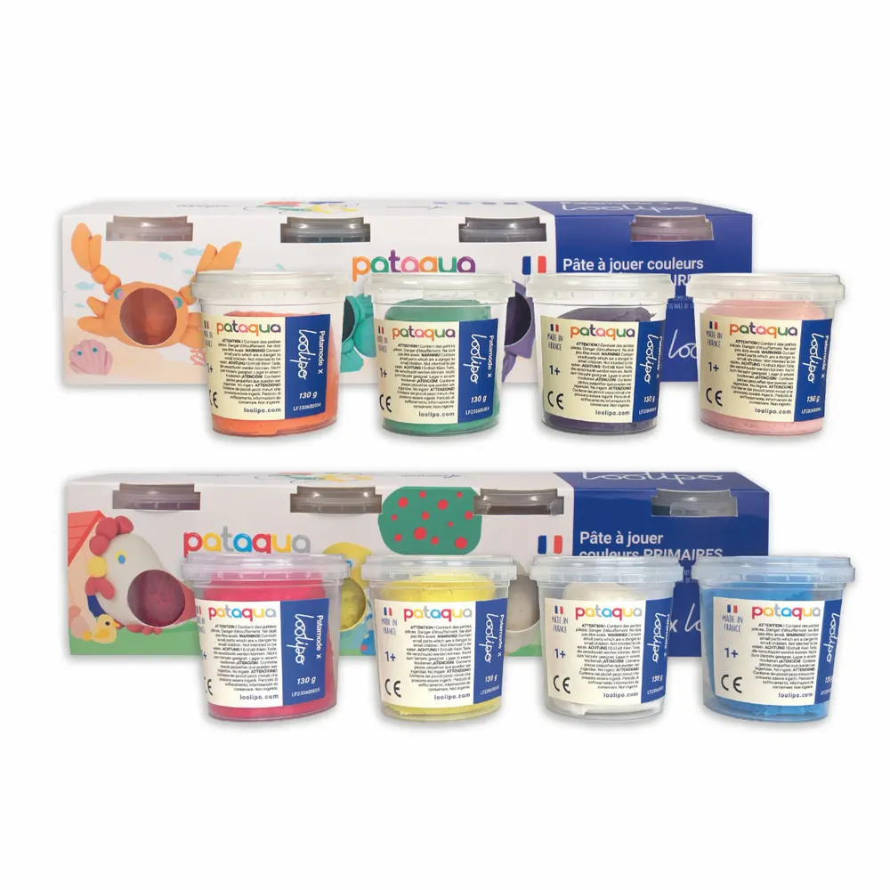Loisirs créatifs pour enfant - PÂTE À JOUER VÉGÉTALE - PATAQUA - COULEURS PRIMAIRES & COMPLÉMENTAIRES - LOOLIPO