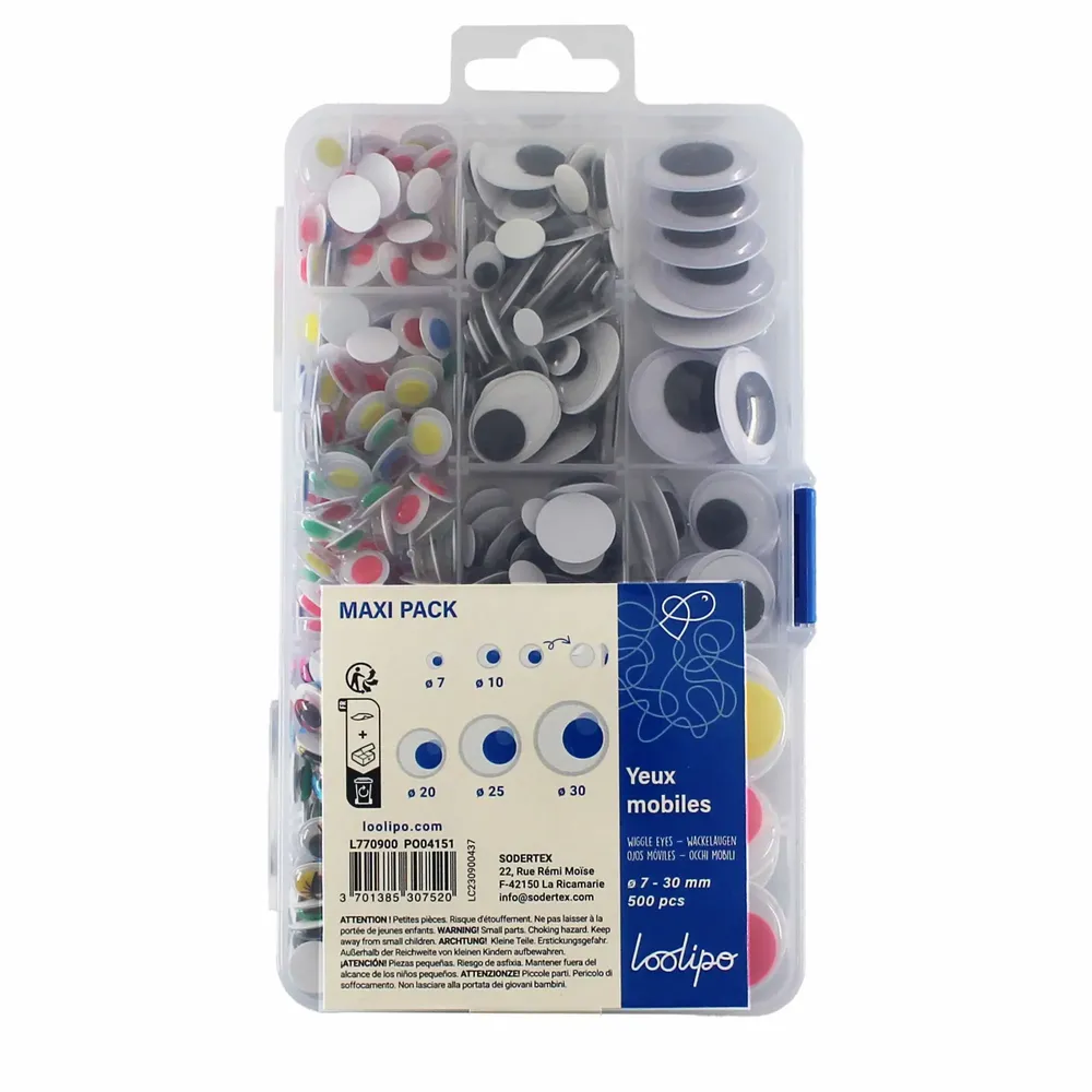 Loisirs créatifs pour enfant - YEUX MOBILES ADHÉSIFS - MAXI BOITE - LOOLIPO