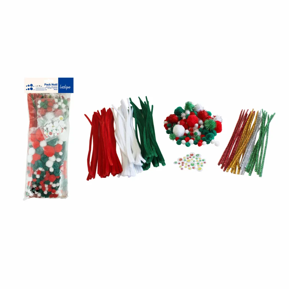 Loisirs créatifs pour enfant - Maxi pack chenilles, yeux mobiles & pompons - Noël - LOOLIPO