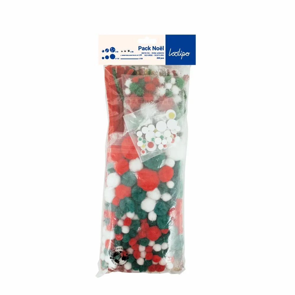 Loisirs créatifs pour enfant - Maxi pack chenilles, yeux mobiles & pompons - Noël - LOOLIPO