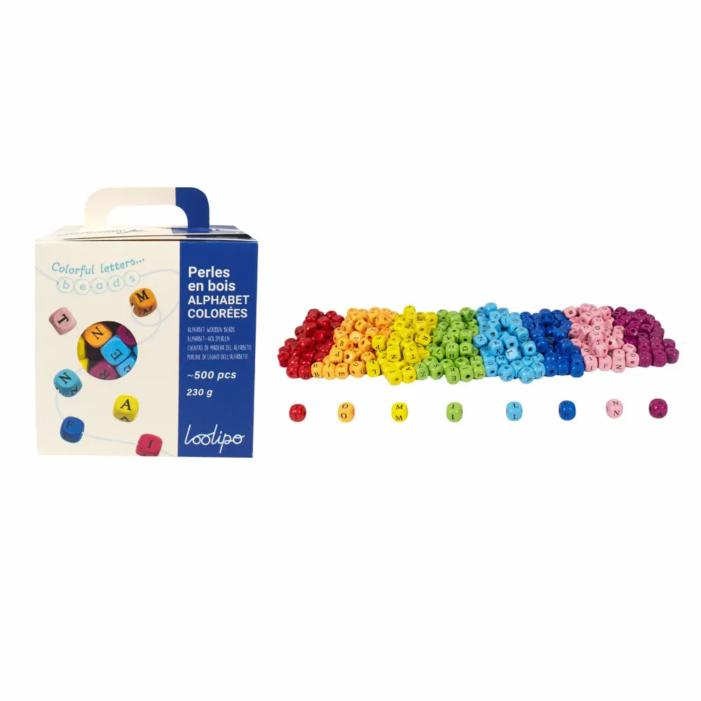 Loisirs créatifs pour enfant - PERLES EN BOIS COLORÉES - ALPHABET - LOOLIPO