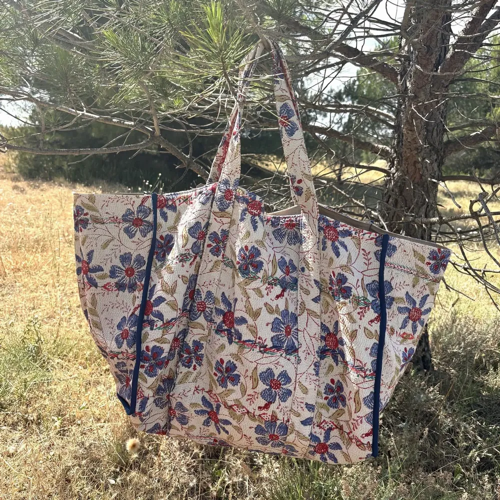 Bags and totes - Amalfi large shopping bag in blockprinted kantha - one-of-a-kind - MAISON LILO
