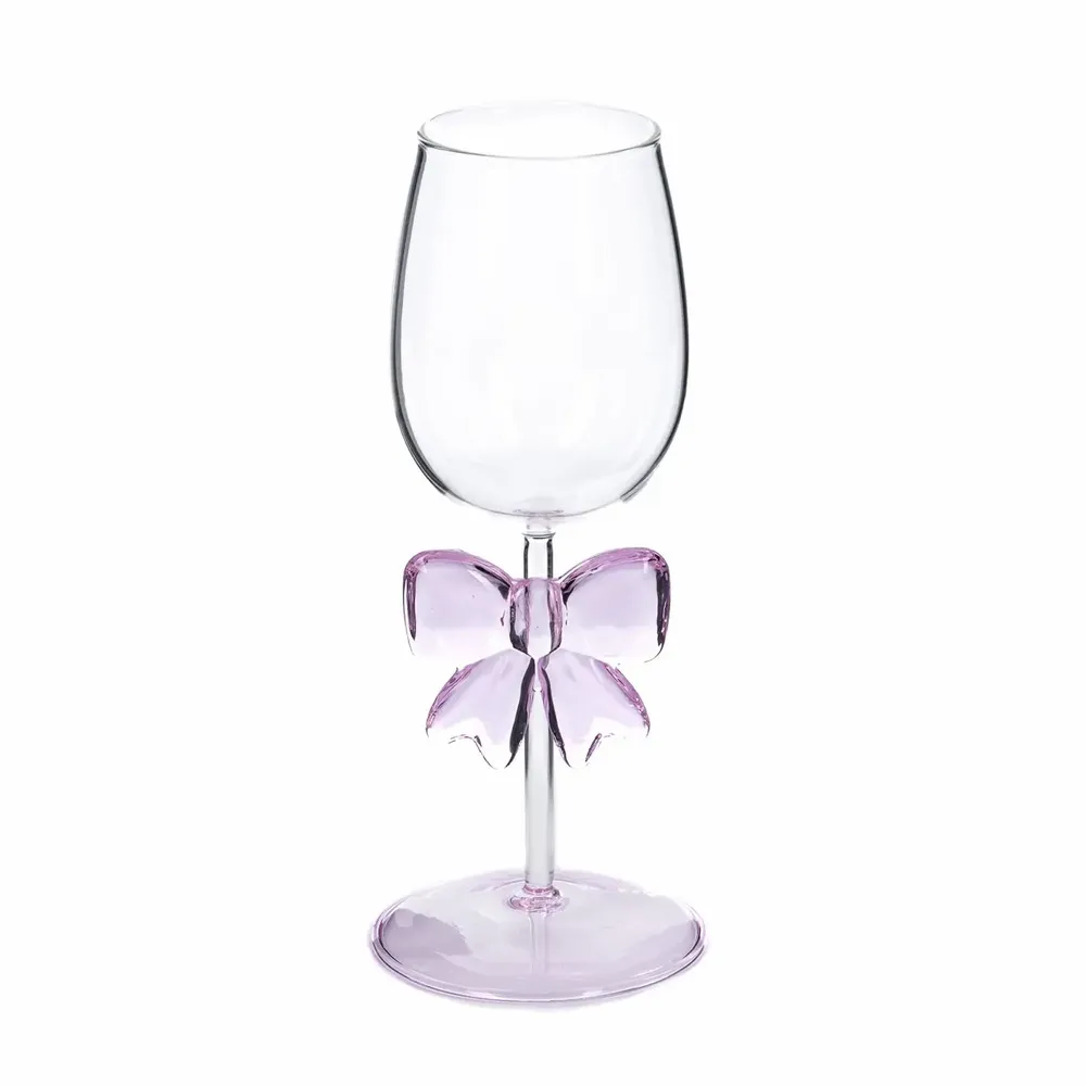 Autres décorations de Noël - Verre à vin en verre avec nœud TT CLR/PNK 22,5 cm - GOODWILL M&G