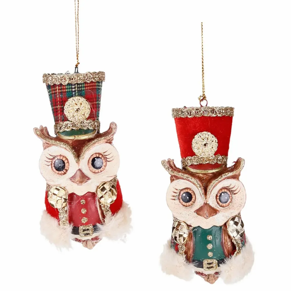Autres décorations de Noël - TARTE.CASSE-NOISETTE HIBOU ORN ASS/2 RD/VERT 11CM - GOODWILL M&G