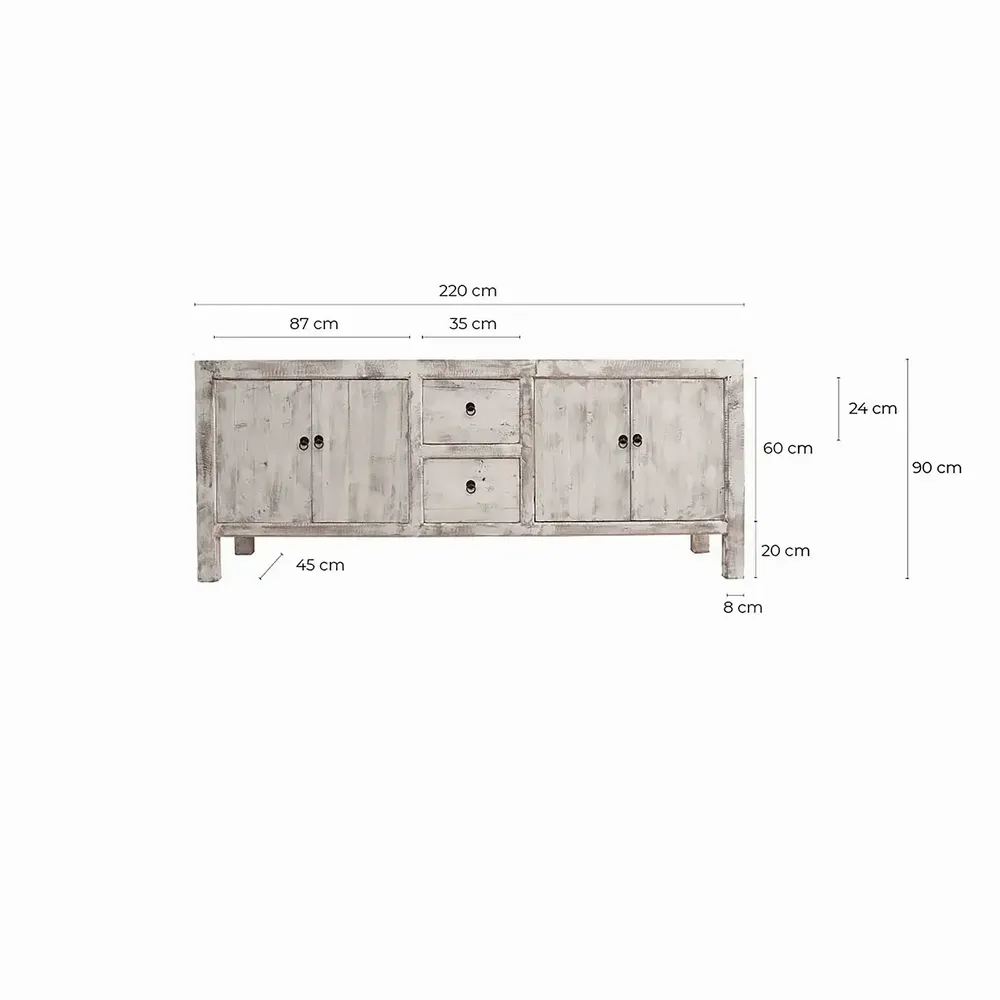 Sideboards - Sideboard in recycled pine wood off off white washed finish colour in - VICAL