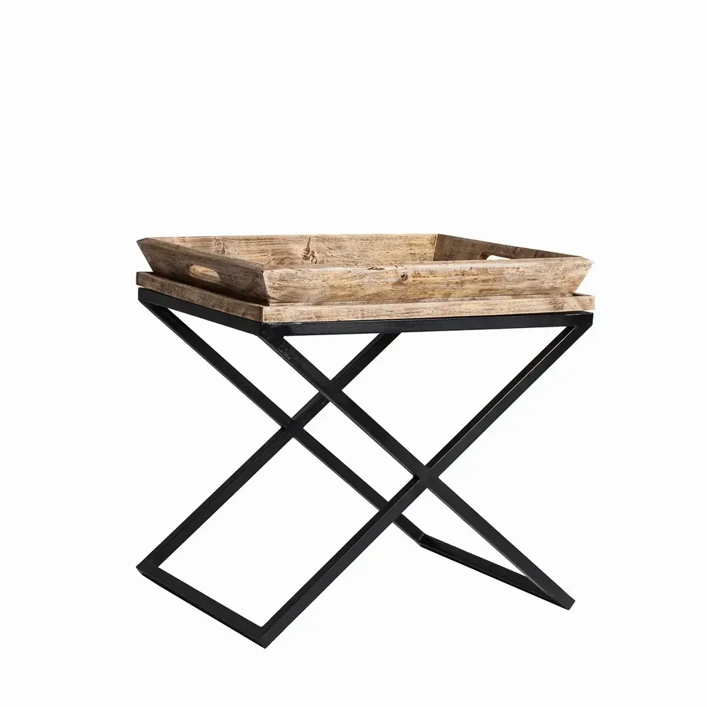 Coffee tables - Side table in mango wood off black distressed colour in 55x45x53 cm - VICAL