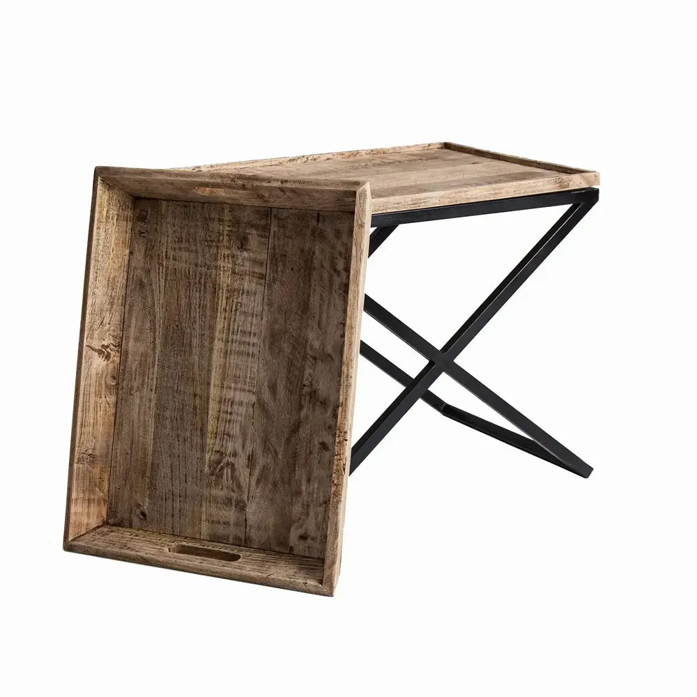 Coffee tables - Side table in mango wood off black distressed colour in 55x45x53 cm - VICAL