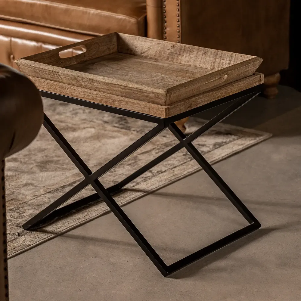 Coffee tables - Side table in mango wood off black distressed colour in 55x45x53 cm - VICAL