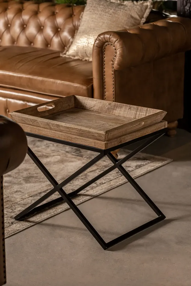 Coffee tables - Side table in mango wood off black distressed colour in 55x45x53 cm - VICAL