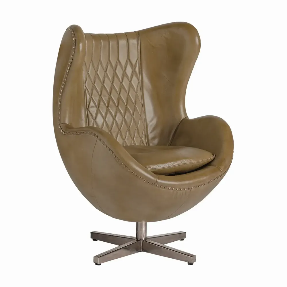 Chaises - Fauteuil en cuir couleur marron cassé de 76x81x106 cm - VICAL