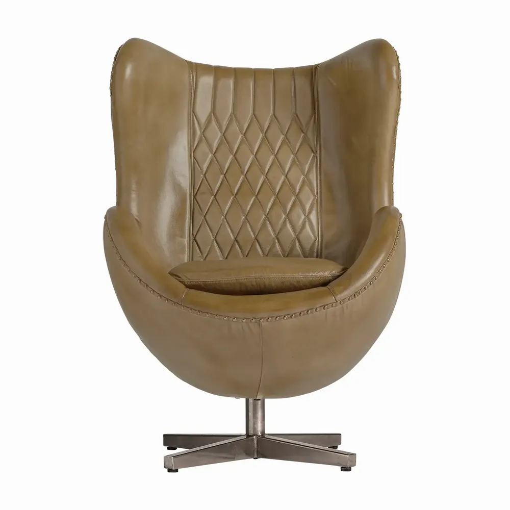 Chaises - Fauteuil en cuir couleur marron cassé de 76x81x106 cm - VICAL