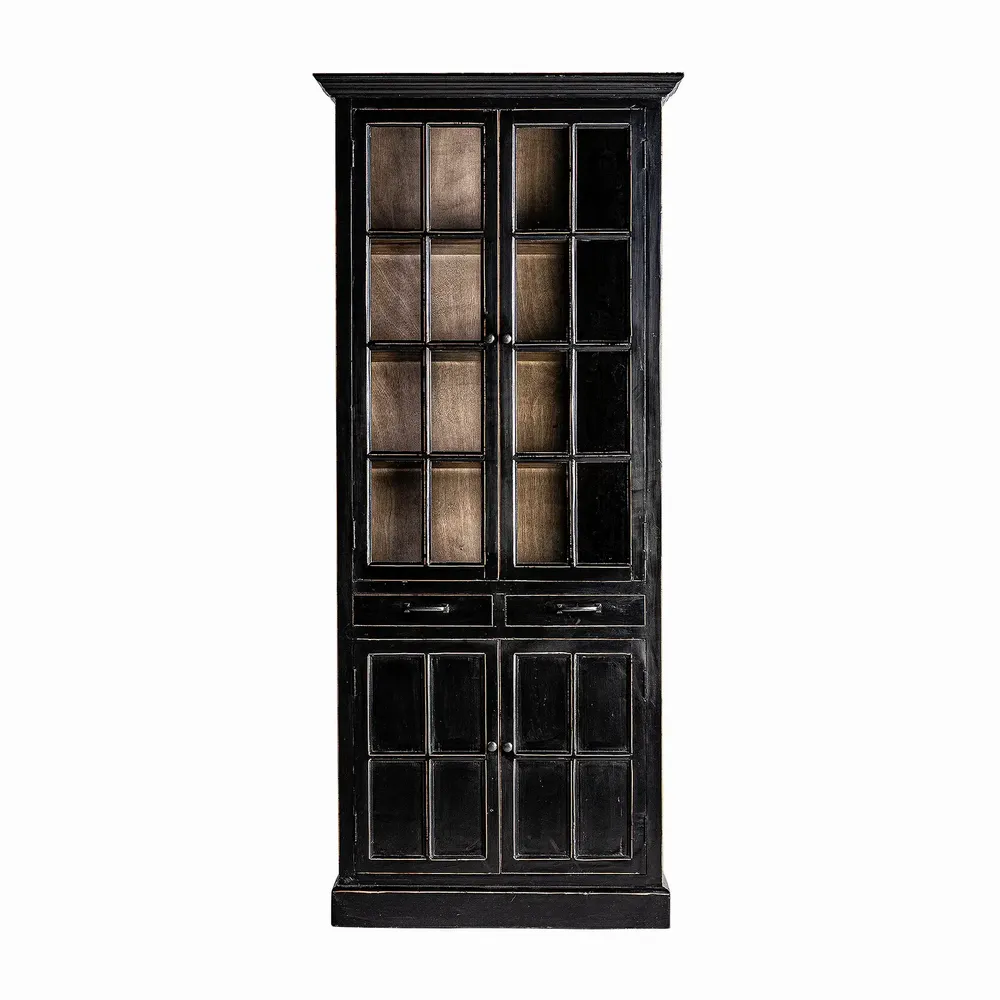 Bibliothèques - Vitrine en bois d'orme couleur noir cassé de 90x45x211 cm - VICAL