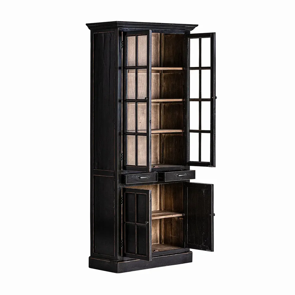 Bibliothèques - Vitrine en bois d'orme couleur noir cassé de 90x45x211 cm - VICAL