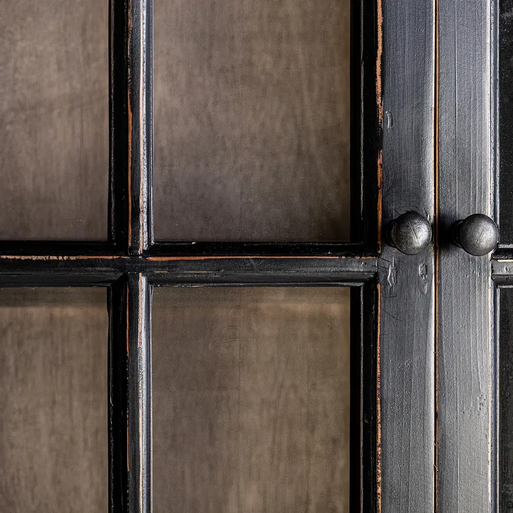 Bibliothèques - Vitrine en bois d'orme couleur noir cassé de 90x45x211 cm - VICAL