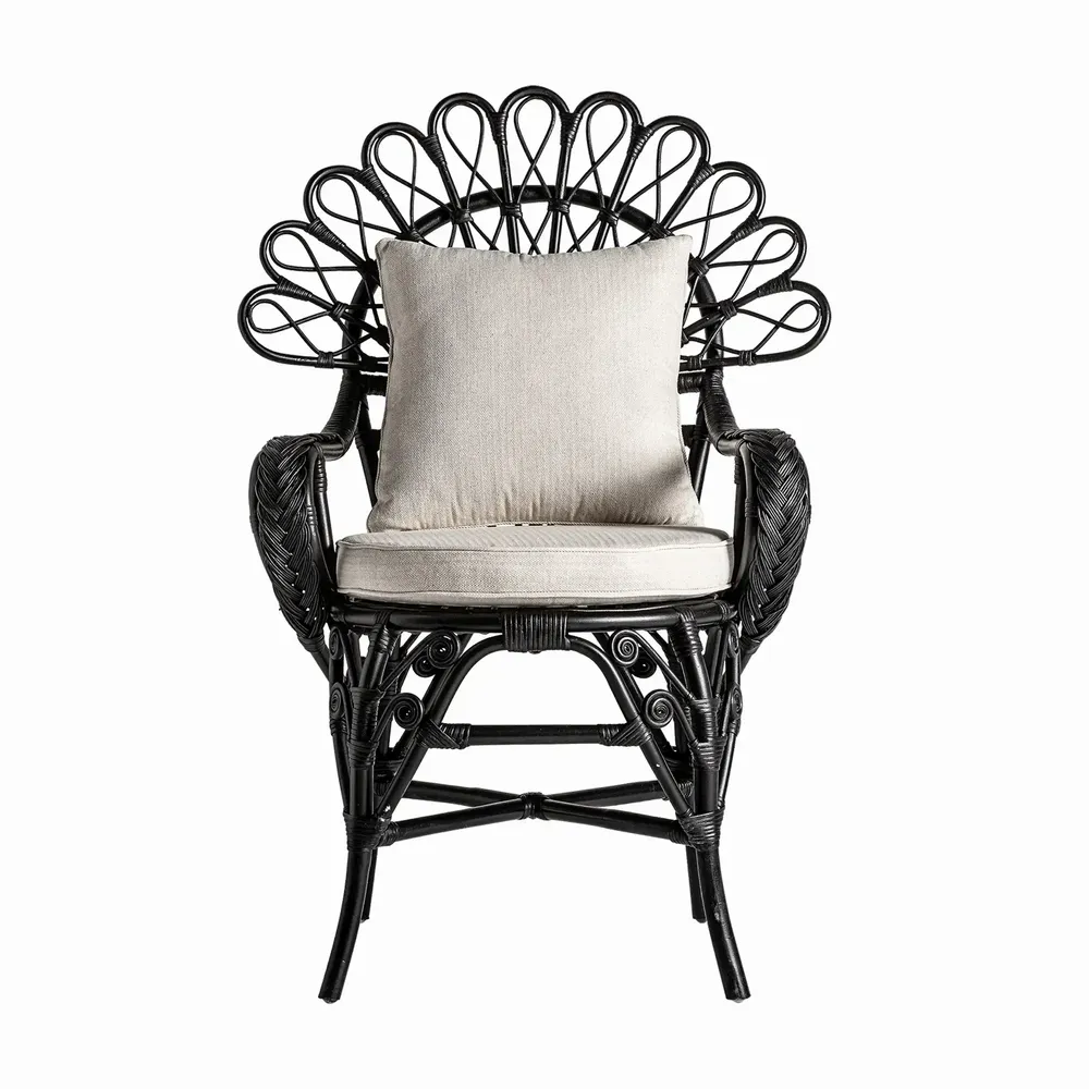 Fauteuils - Fauteuil en rotin couleur noir cassé en 75x60x113 cm - VICAL