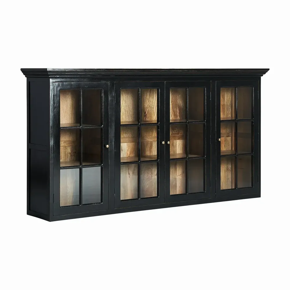 Bookshelves - Modular display cabinet in mango wood off black colour in 218x42x113 - VICAL