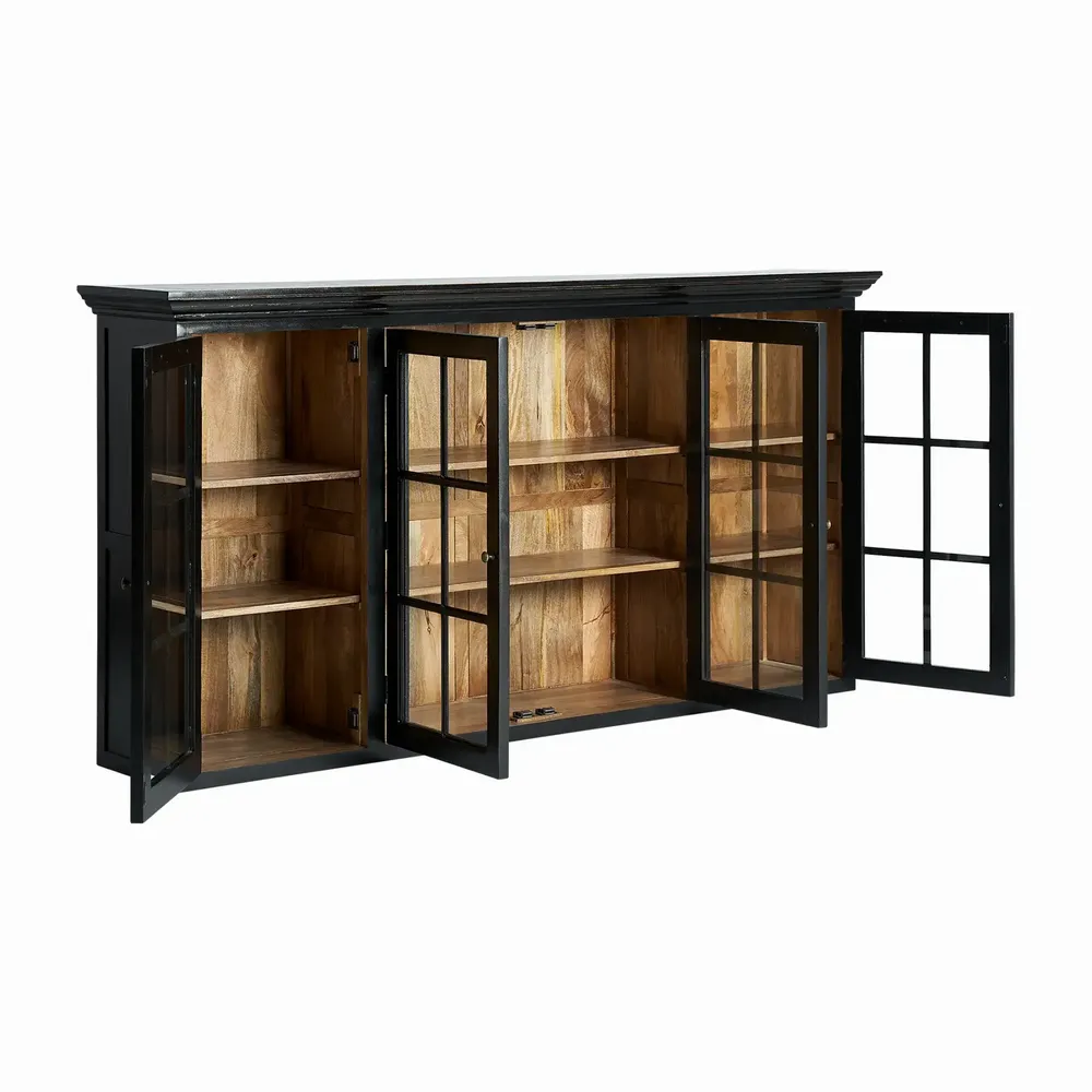 Bookshelves - Modular display cabinet in mango wood off black colour in 218x42x113 - VICAL