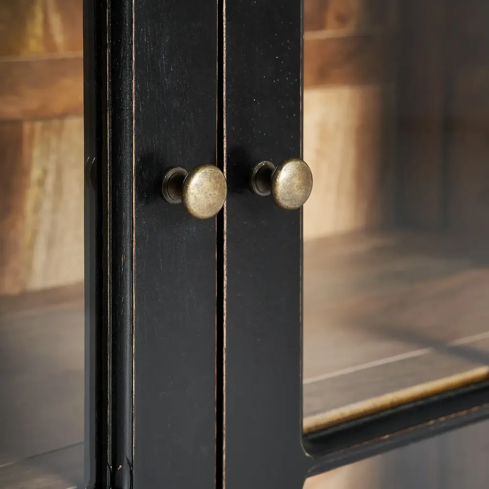 Bookshelves - Modular display cabinet in mango wood off black colour in 218x42x113 - VICAL