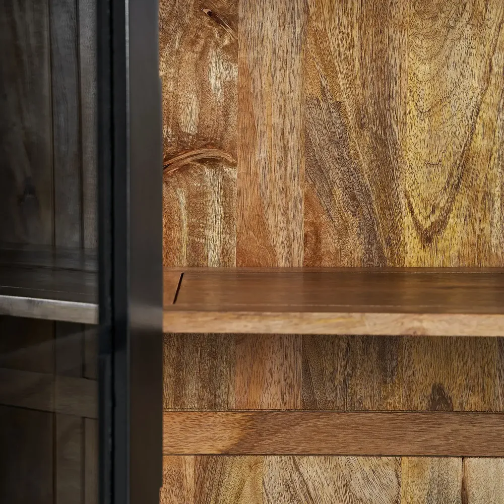 Bookshelves - Modular display cabinet in mango wood off black colour in 218x42x113 - VICAL