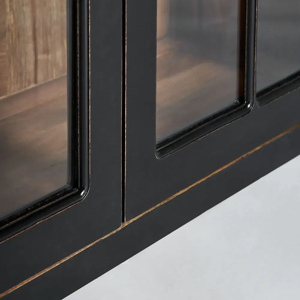 Bookshelves - Modular display cabinet in mango wood off black colour in 218x42x113 - VICAL