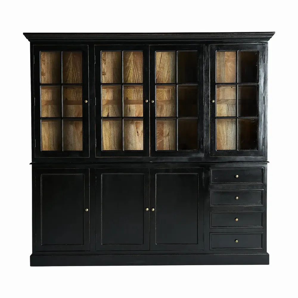 Bookshelves - Modular display cabinet in mango wood off black colour in 218x42x113 - VICAL