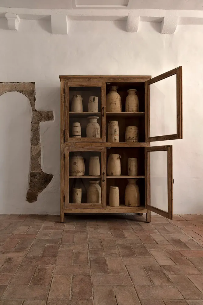 Bibliothèques - Vitrine en bois de manguier recyclé couleur marron cassé en 126x44x198 - VICAL