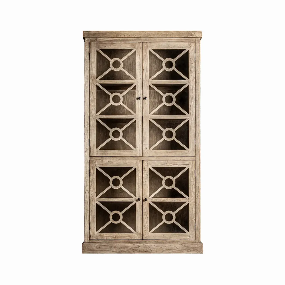 Bookshelves - Glass cabinet in elm wood off brown colour in 112x41x205 cm - VICAL