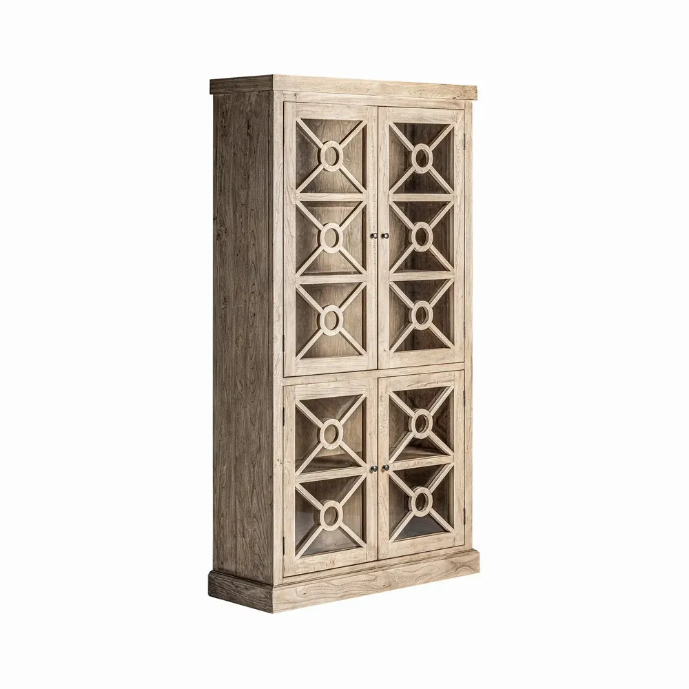 Bookshelves - Glass cabinet in elm wood off brown colour in 112x41x205 cm - VICAL