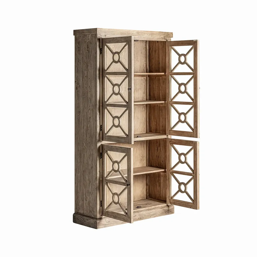 Bookshelves - Glass cabinet in elm wood off brown colour in 112x41x205 cm - VICAL