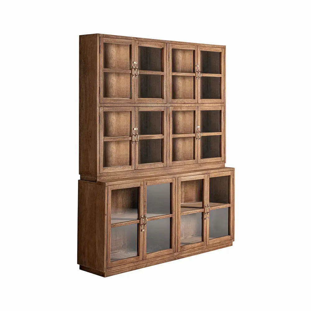 Bookshelves - Glass cabinet in recycled mango wood off brown natural colour in 184x - VICAL