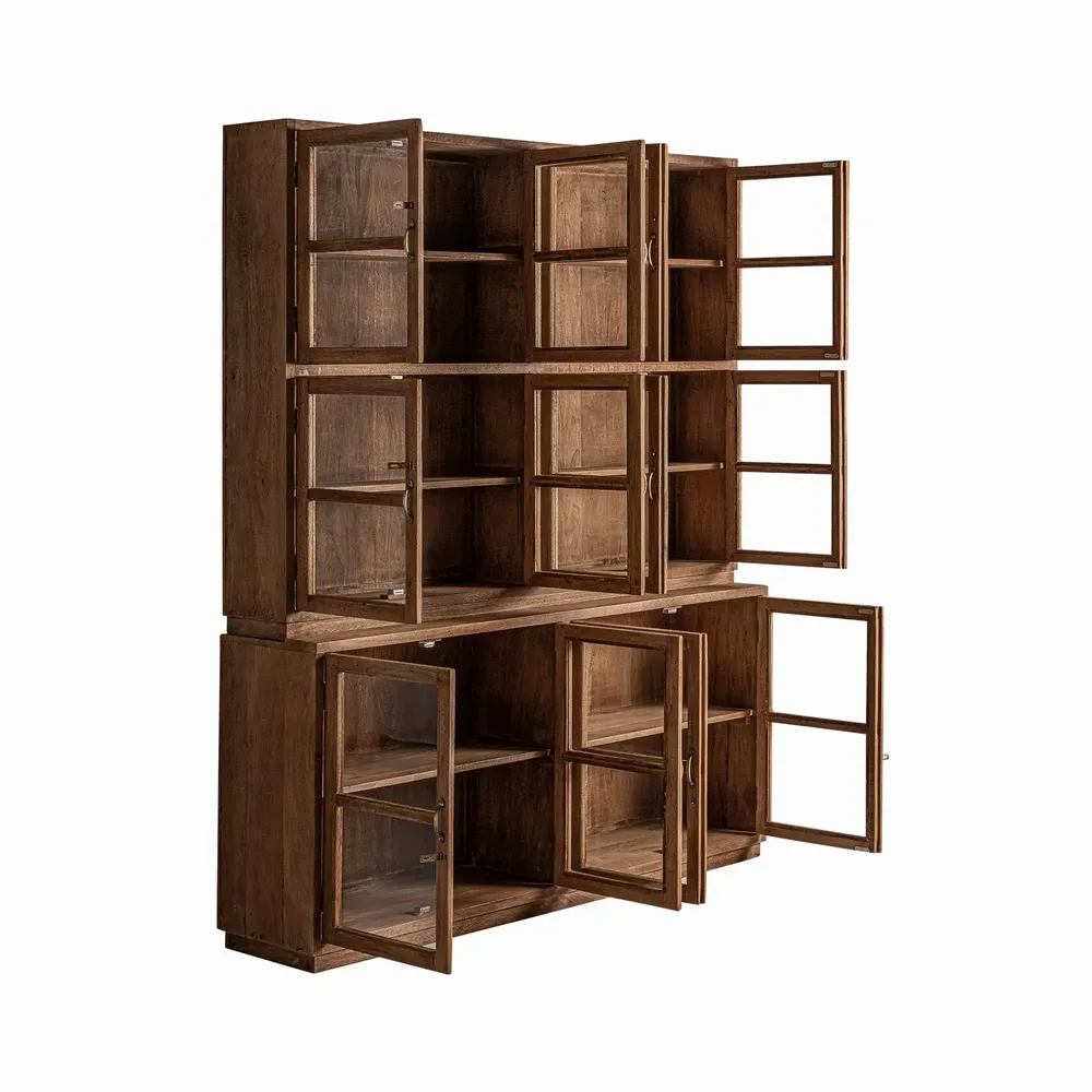 Bookshelves - Glass cabinet in recycled mango wood off brown natural colour in 184x - VICAL