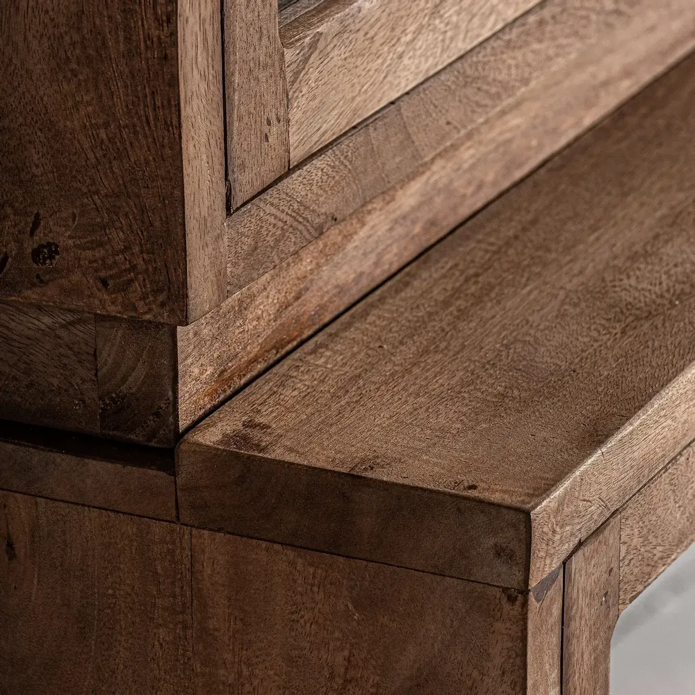 Bookshelves - Glass cabinet in recycled mango wood off brown natural colour in 184x - VICAL