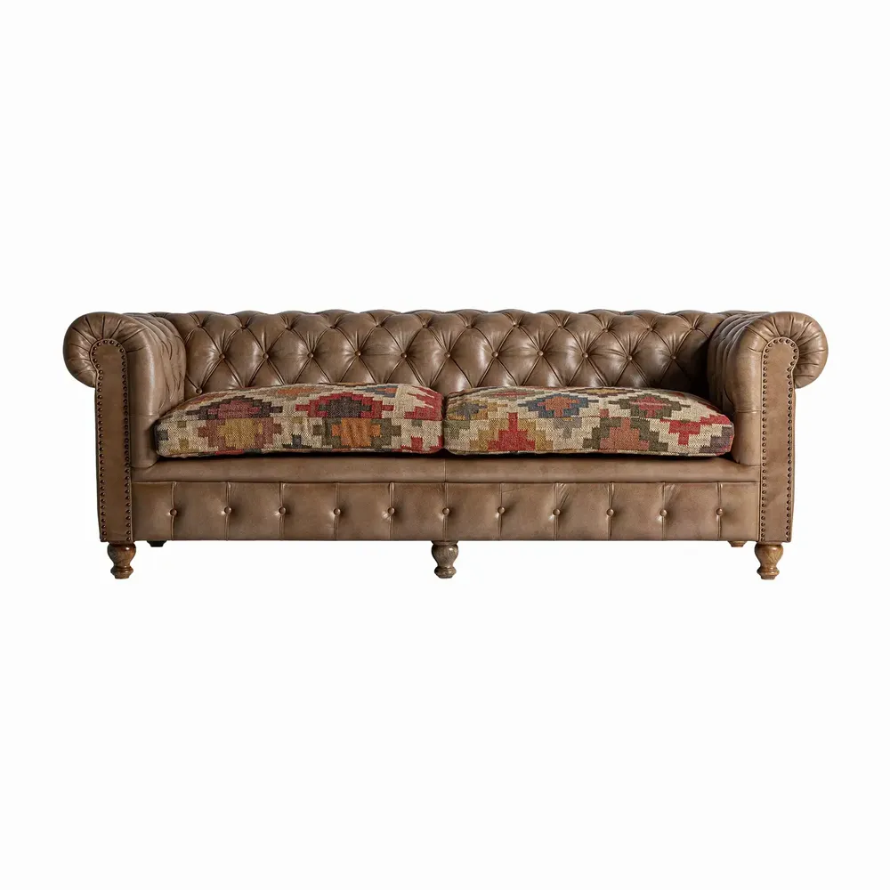 Sofas - Sofa in leather off camel colour in 215x82x74 cm - VICAL