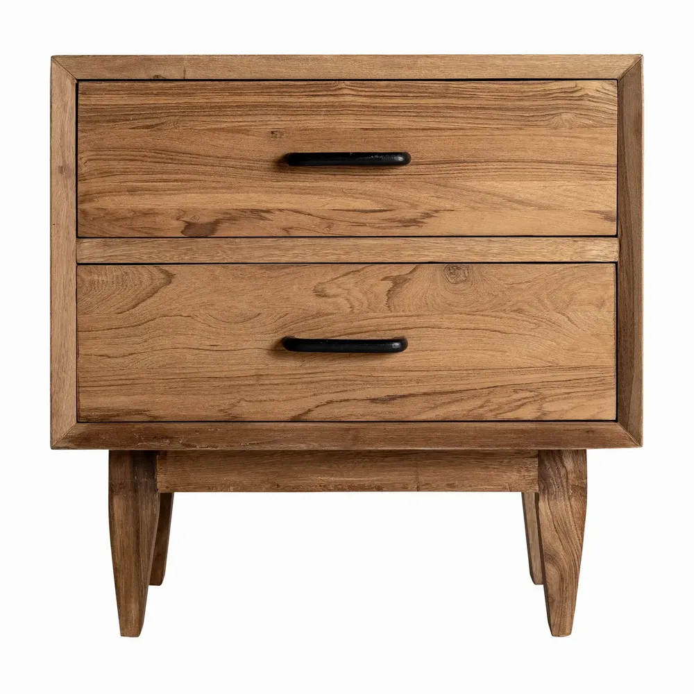 Night tables - Cotard brown reclaimed wood bedside table 61x40x61 cm - VICAL