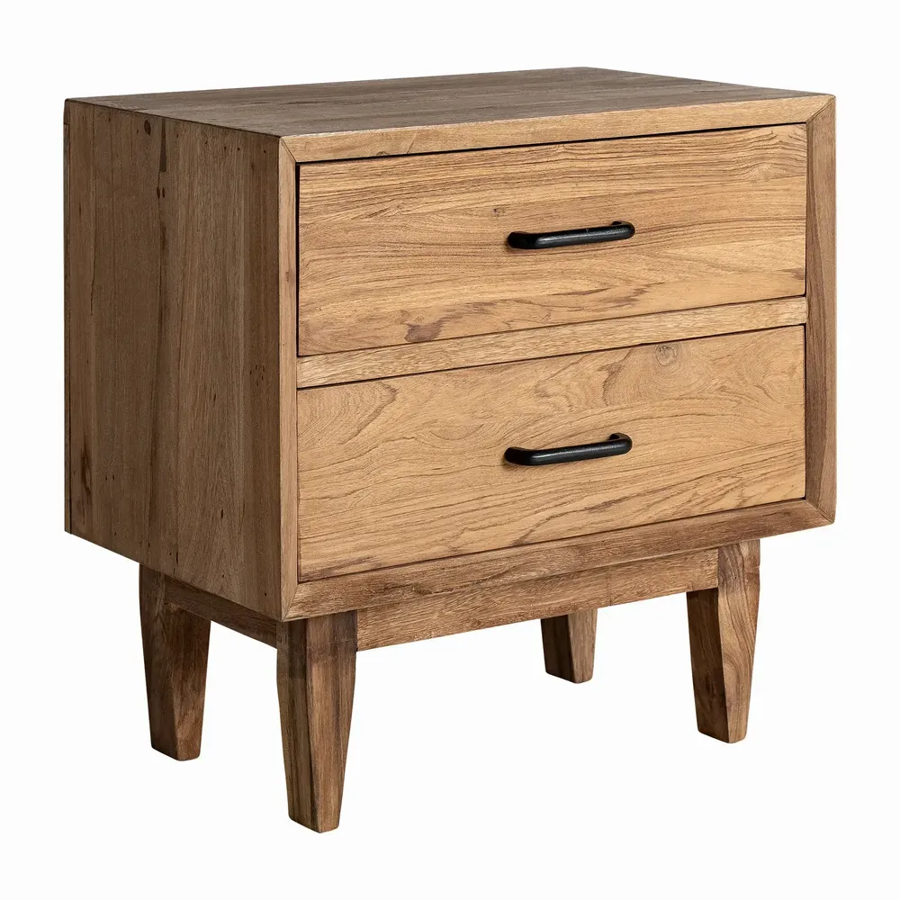 Night tables - Cotard brown reclaimed wood bedside table 61x40x61 cm - VICAL